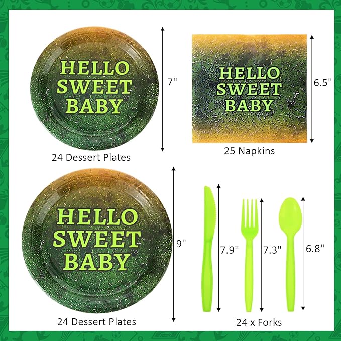 Yungyan 24 Sets Green Disposable Paper Plates and Napkins Forks Plates Nature Green Ogre themed Gender Reveal Themed Party Tableware Set Dinnerware for Baby Shower Bridal Shower Wedding