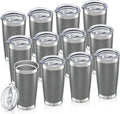 20 oz Tumbler Bulk with Lid Stainless Steel Insulated Tumblers Double Wall Vacuum Coffee Mug Powder Coated Tumbler Cups for Cold and Hot Drinks, Grey, 12 pack