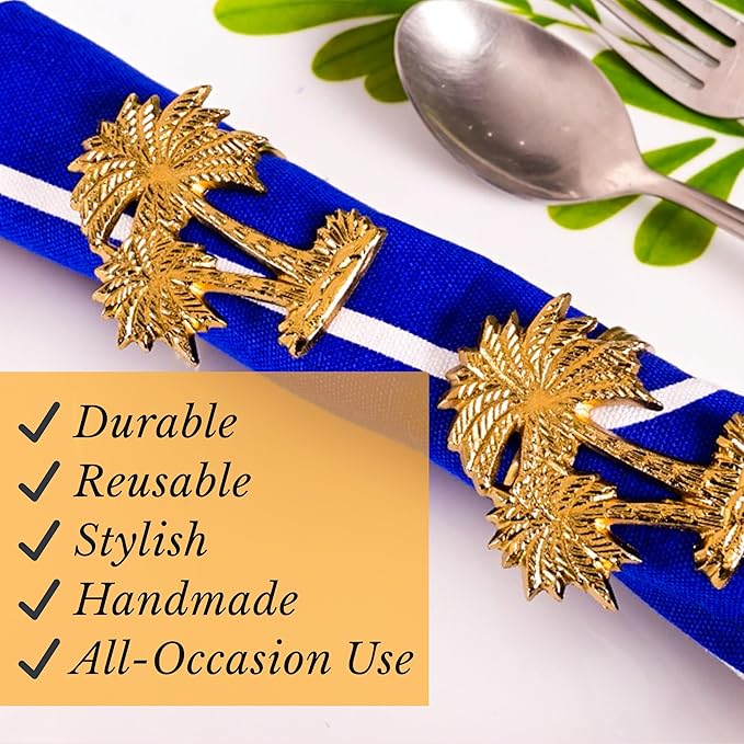 12-Piece Gold Metal Napkin Rings - Palm Tree Metal Napkin Rings Dinner Napkin Holder for Wedding Birthday Valentine's Day Christmas Party Dinner Table Décor - ALPHA Living HOME