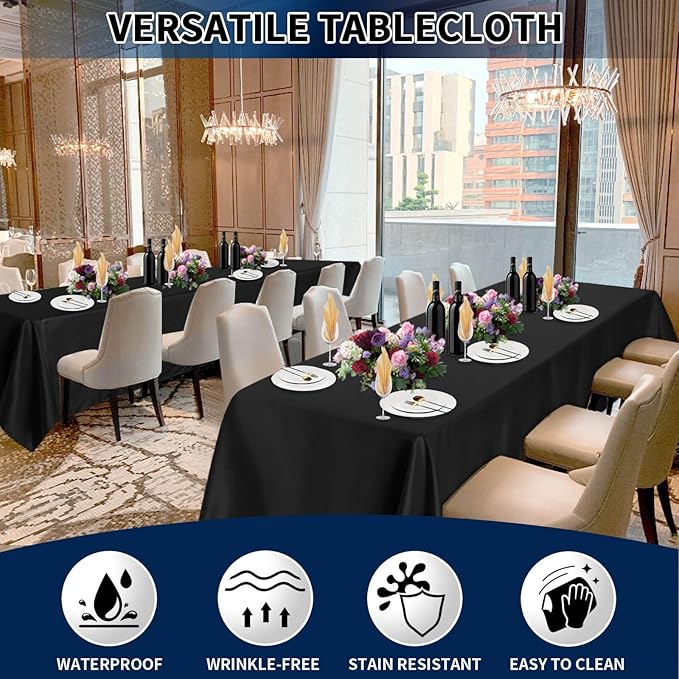 PureFit 6 Pack Rectangle Black Table Cloths 60 x 102 Inch for 6Ft Tables, Stain and Wrinkle Resistant Table Linens for Home Use, Wedding, Party, Banquet and Camping