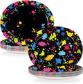Grencian 50Pcs Neon Party Supplies 10" X 12" Large Heavy Duty Neon Glow Oval Paper Plates Colorful Graffiti Birthday Decorations for Baby Shower Birthday Glow in the Dark Theme Parties