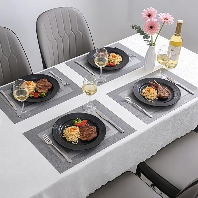 Timeet Gray Placemats Set of 8, Heat Resistant Non-Slip Place Mats, Durable Washable PVC Vinyl Woven Table Mats, Wipeable Placemats for Dining Table Easy to Clean