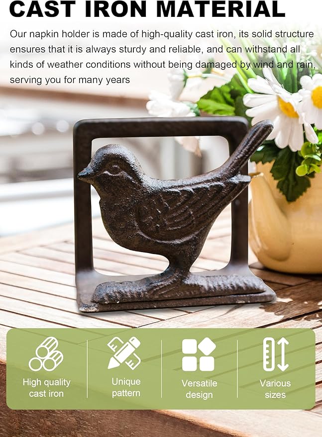 Exquisite Vintage Cast Iron Napkin Holder With Playful Standing Animal Motif - Elevate Elegance And Functionality In Your Table Setting (Birdie)