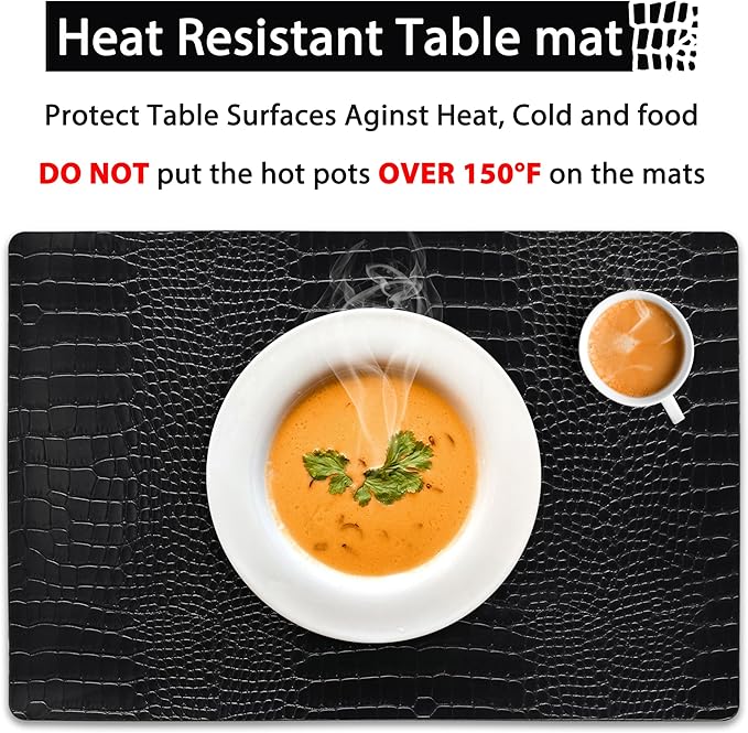 Set of 8 Faux Leather Placemats, PU Table Mats, Waterproof, Stain Resistant, Heat Resistant, Easy to Clean for Kitchen Dining Table,Conference Table