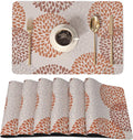 QIYI Placemats Set of 6, 12x18 Inch Faux Leather Place Mats for Kitchen Dinning, Heat Resistant Anti Slip Floral Table Mats, Waterproof Wipeable Washable Placemat Thanksgiving Table Décor, Brown