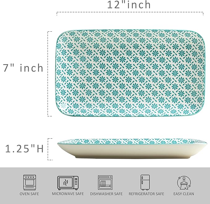 LEHAHA Ceramic Serving Platter, 12 x 7 inch Serving Trays for Party, Rectangular Serving Trays for Entertaining, Excellent Trays for Serving Food,Fruit,Cakes,Appetizers-Set of 4