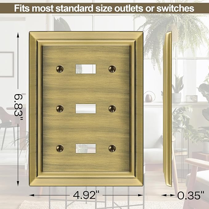 Metal Wall Plate for Electrical Outlets, Decorative Antique Brass Switch Plates Outlet Cover, Light Switch Cover Plate, 3-Gang Wall Plates (Triple Toggle, 1 Pack)