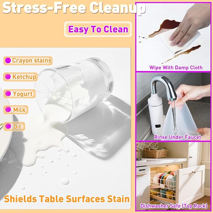 Silicone Placemat Set of 4,Heat Resistant Non-Slip Silicone Mat for Dining Table and Kitchen,Waterproof Wipeable Easy Clean Upgrade Table Mat 15.8"x11.8" Ultra-Thin Semi-Transparent(White)