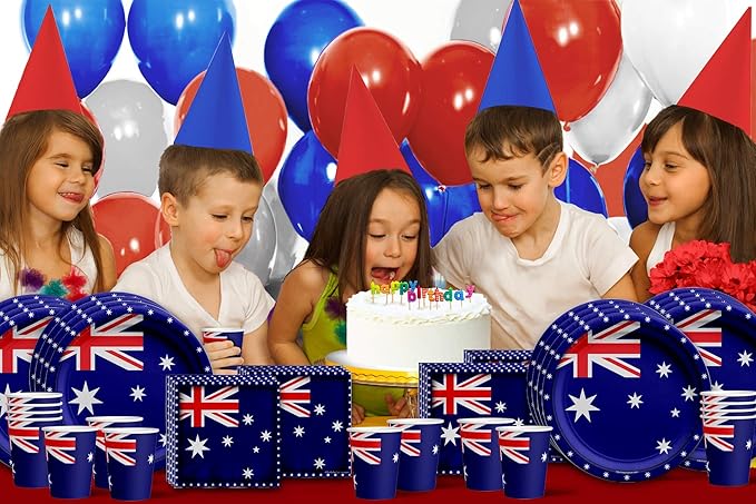 Australian Flag Australia Birthday Party Supplies Set Plates Napkins Cups Tableware Kit for 16