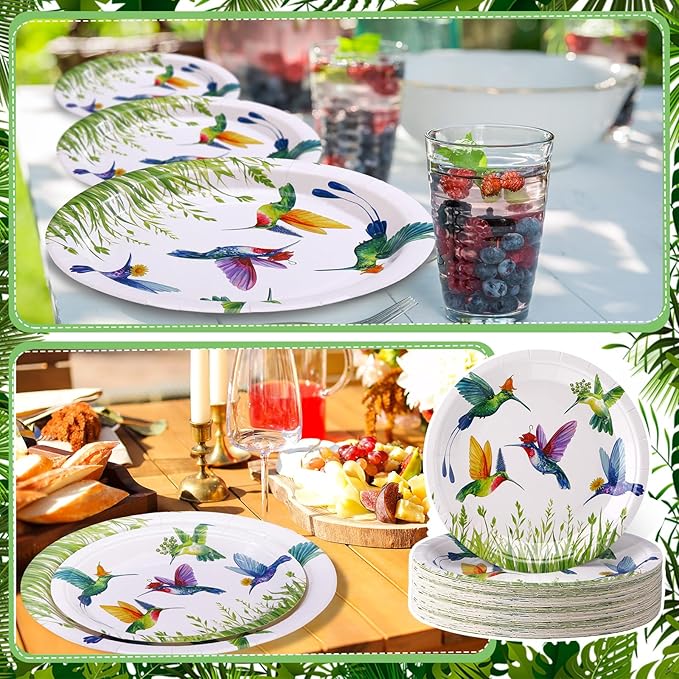 48 Pcs Hummingbird Plates Set Include 9 Inch and 7 Inch Spring Watercolor Disposable Plates Summer Decorative Dinner Birthday Party Tableware for Baby Shower Party Supplies