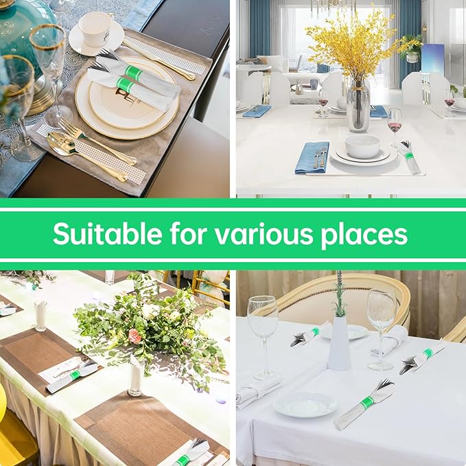 Germiwipe Paper Napkin Bands,Napkin Rings Self Adhesive,Silverware Wraps Bands - Perfect for Birthday Parties, Weddings, Family Reunion & Events (Classic Green -500 PCS)
