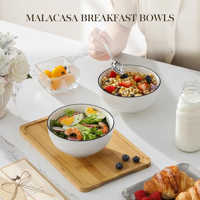 MALACASA Ceramic Soup Bowls, 26Oz Cereal Bowls Set of 6 for Soup, Cereal, Oatmeal, Fruit, Rice - Porcelain Serving Bowl for Kitchen, Dishwasher and Microwave Safe, Series Regular