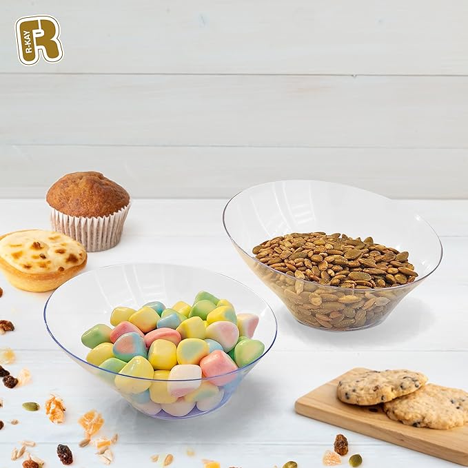 R-kay 6 Pack Angled Clear Serving Bowls - Small Plastic bowls 6 oz - Premium Plastic Serving Bowls Heavy Duty For Weddings Catering, parties, And All Occasions (Clear, Small)