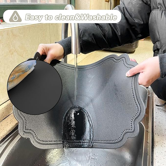 Black Faux Leather Placemats Set of 6,Waterproof PU Placemat for Dining Table,Wipeable Eco-Friendly Kitchen Table Mats Heat Resistant Anti Slip Washable,Modern Table Protectors