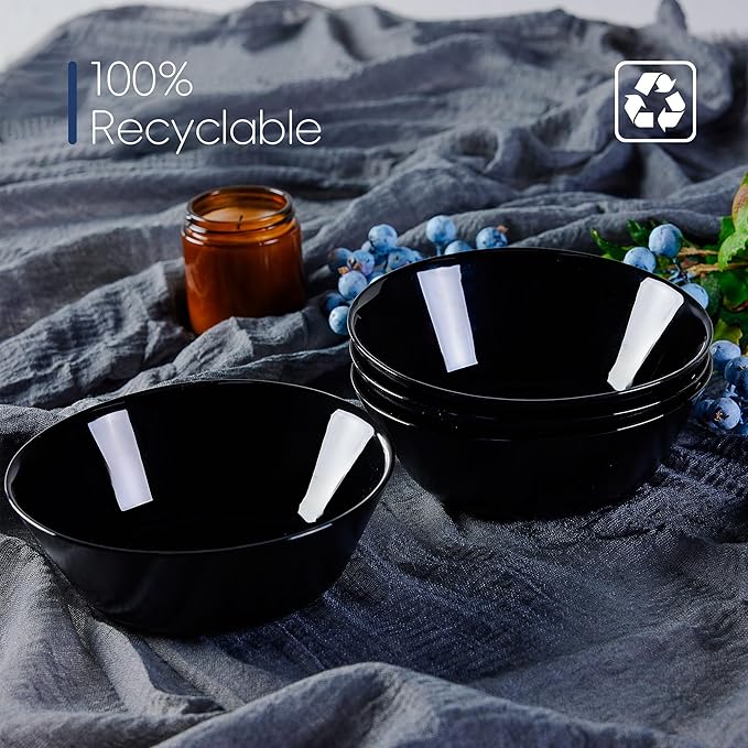 16OZ Black Opal Glass Cereal and Soup Bowl Set of 4, 6 inch Dishwasher & Microwave Safe Round Bowls for Salad and Rice