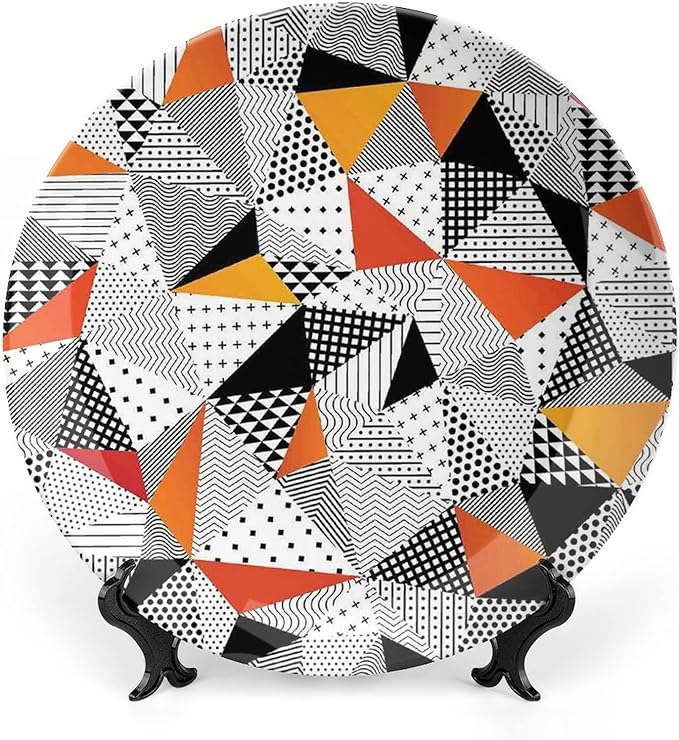 Decorative Plates, Abstract Decor Print Ornament, Fashionable Polygonal Artwork Panes Craft Projects, 10 Inch, 1 Plate with 1 Display Stand, Multy