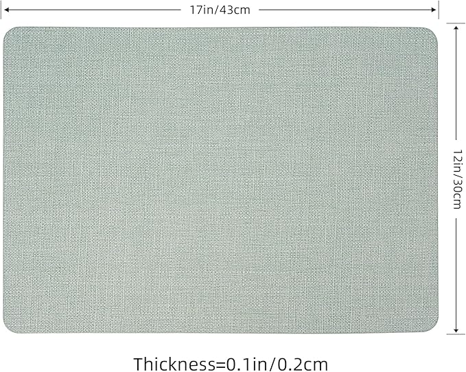 Heat Resistant Placemats Set of 4, 17x12in Waterproof Wipeable Faux Leather Non Slip Table Mats, Easy to Clean, Stain Resistant, for Kitchen Dining Room– Sage Green