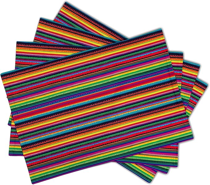 Mexican Placemats Set of 4 - Colorful Stripes Place Mats 12x18 Fiesta Tablemats Table Mats for Party Kitchen Dining