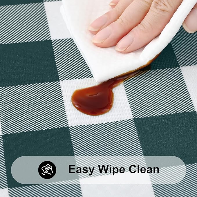 Smiry Rectangle Picnic Table Cloth, Elastic Waterproof Fitted Vinyl Tablecloths, Flannel Backed Buffalo Plaid Table Covers for Dining, Camping, Outdoor (Hunter Green and White, 30" x 72")