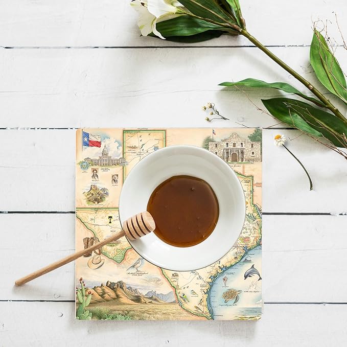 Xplorer Maps Regional Ceramic Texas Coaster, Highly Absorbent Tabletop Protection - for Cold Drinks, Wine, and Drinking Glass - Suitable for Any Kinds of Mugs and Cups.