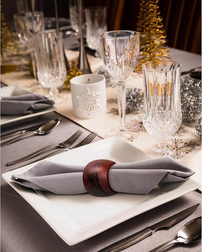 Wooden Napkin Rings Set of 12 Handmade Napking Holders for Dining Tableware, Thanksgiving, Party, Table Décor (Rounded)