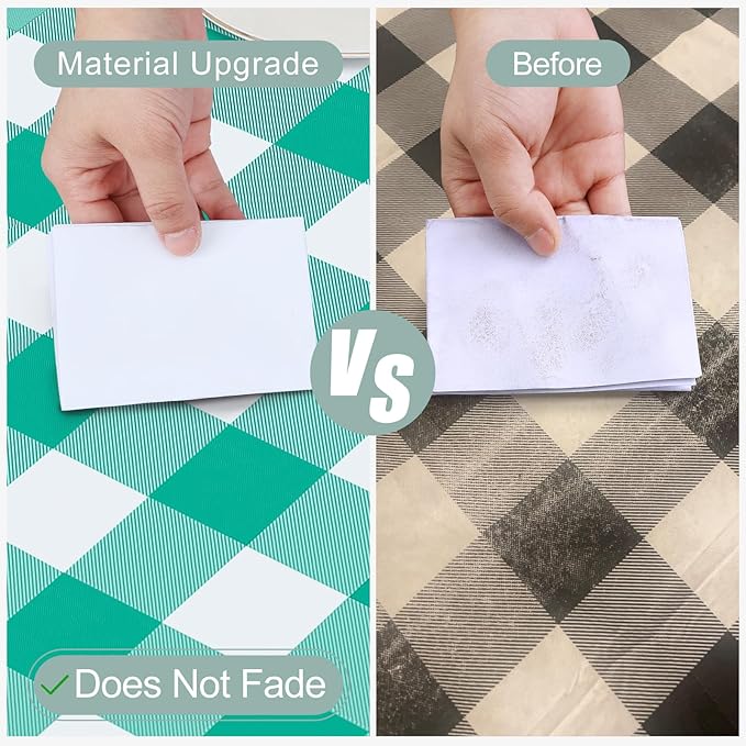 misaya Rectangle Waterproof Vinyl Table Cloth, Buffalo Flannel Backed Tablecloth, Wipeable Plastic Table Cover for Dinner, Kitchen, Outdoor (60" x 102", Green and White)