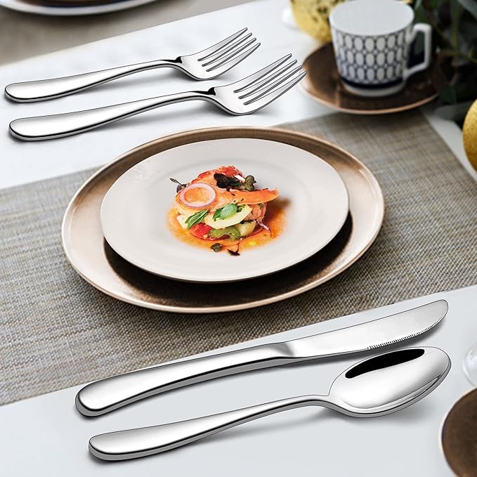 23-Piece Heavy Duty Silverware Set for 4, LIANYU Stainless Steel Flatware Set with Serving Utensils, Thick Cutlery Eating Utensils Include Fork Knife Spoon, Mirror Finished, Dishwasher Safe