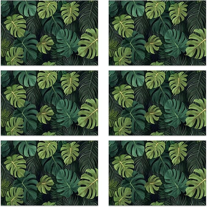 Tropical Leaves Placemats Set of 6, Linen Washable for Christmas, Thanksgiving, Party, and Daily Dining, Decorative Table Mats for 4-6 Person Table