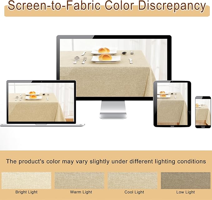 JIUZHEN Square Table Cloth Faux Linen Farmhouse Tablecloth Wrinkle and Stain Resistant Decorative Fabric Table Cover for Kitchen, Dining Room, Parties and Camping, Beige, 70 x 70 Inch