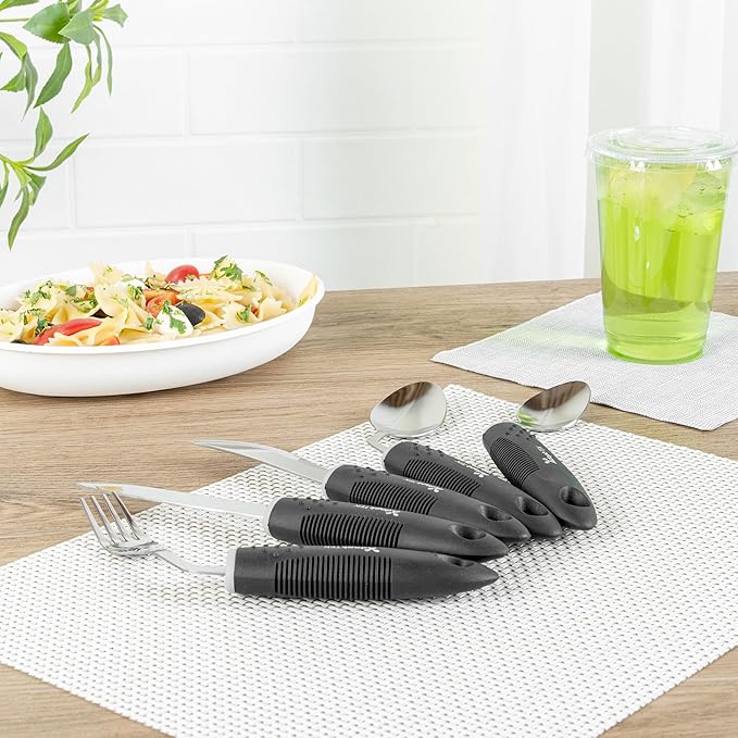 Restaurantware Adaptive Utensils - 1 count Stainless Steel, 9.84 x 5.12 x 1.57 Inches, Ergonomic Eating Aids, Non-Slip Utensil Set for Arthritis, Secure Grip Design, Black