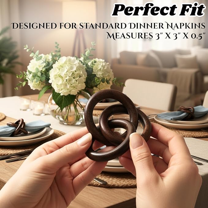 ALPHA Living HOME Wooden Napkin Rings Set of 12 - Natural Wood Napkin Holders for Table Decor, Rustic Wedding Decor, Farmhouse Dining Accessories, Handmade Round Napkin Rings (Brown)