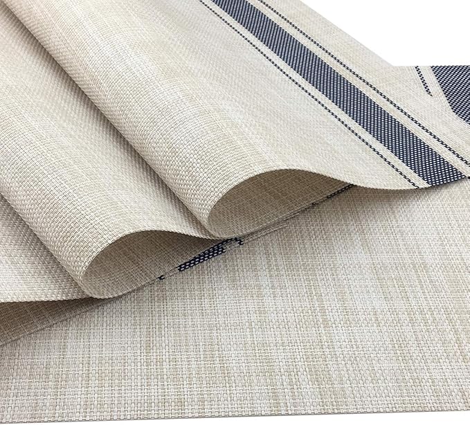 Gugrida Luxury Blue Placemats Set of 6 Crossweave Woven Vinyl Placemat for Dining Table Kitchen Table Mats