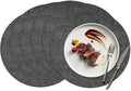 15 inch Faux Leather Round Placemats Set of 6 Non-Slip Washable Wipeable Table Mats, Heat Resistant Waterproof Oilproof Black Place Mats for Kitchen, Dining, Party, Indoor, Outdoor