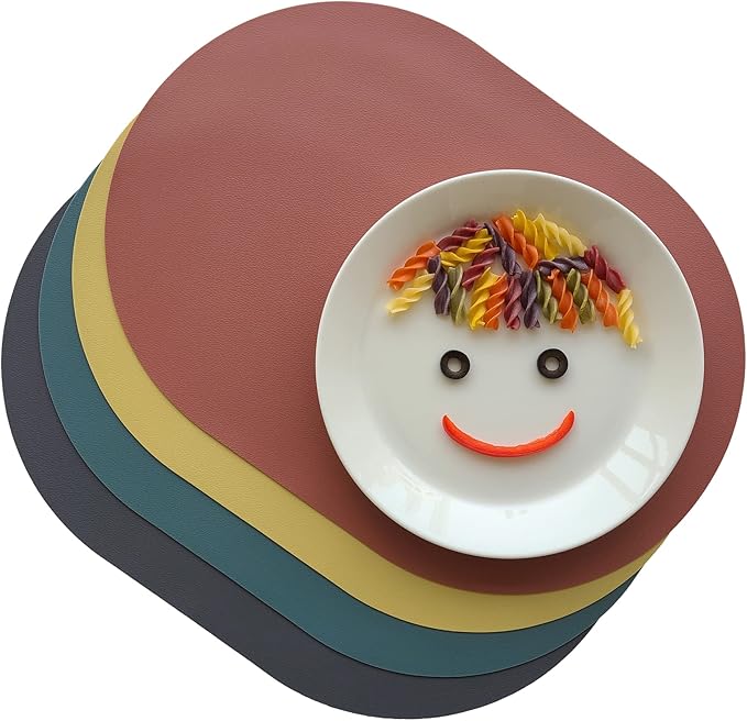 Silicone Placemats Set of 4 - Heat Resistant Washable and Wipeable Non Slip Place Mats, Waterproof Modern Dining Table Mats, Oval 16.9"x11.8"(Fiesta)