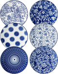 Ceramic Dessert Plates Set - 6 Inch Mini Appetizer Plates for Kitchen - Small Salad Plate for Cake Snacks Side Dish, Microwave Dishwasher Safe, Gift, Vintage Blue