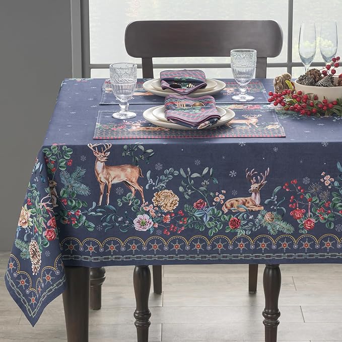 Maison d' Hermine Table Cloth Rectangle Table 100% Cotton 60 x 108 Inches Fall Tablecloth Reusable Everyday Use for Thanksgiving Christmas Decorations Dining Farmhouse Party (Christmas Joy)