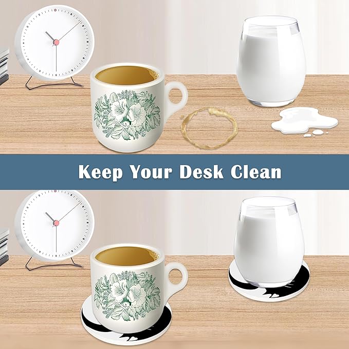 Coasters for Drinks,Black and White Cat Ying Yang Absorbent Coaster Set of 4 with Cork Base,Ceramic Drink Coasters for Cold Drinks Wine Glasses Cups Mugs,Housewarming Gifts for Home Decor