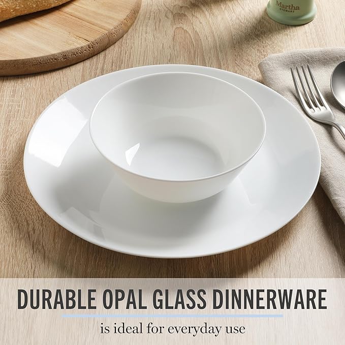 Martha Stewart Opalton 6-Piece 10-Inch Dinner Plates – Chip and Break Resistant Opal Glass Plates, Durable and Lightweight Dinnerware Set for Everyday Use