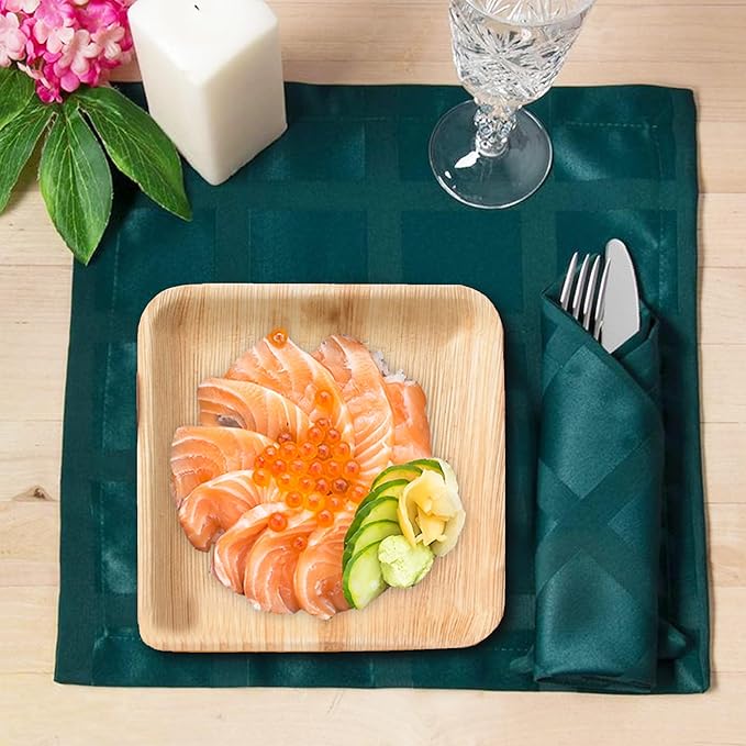 Raj Palm Leaf Plates Bulk [50-Pack] 7" Square Plates(8 CASES - 400 PACK) like Bamboo plates Disposable, Strong, Decorative Compostable Tableware for weddings, Lunch, Dinner, Birthday, Camping