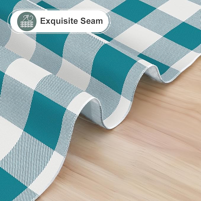 misaya Rectangle Waterproof Vinyl Table Cloth, Buffalo Flannel Backed Tablecloth, Wipeable Plastic Table Cover for Dinner, Kitchen, Outdoor (60" x 120", Turquoise and White)