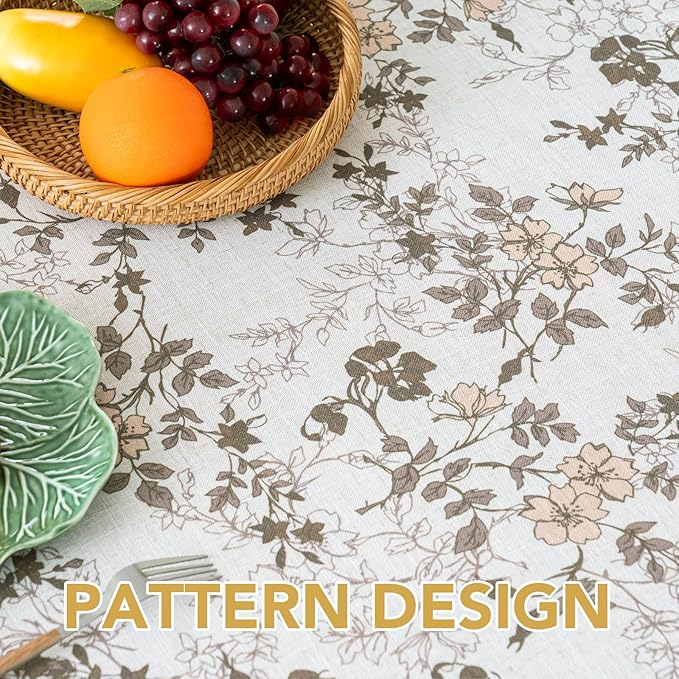 H.VERSAILTEX Linen Table Cloths Floral Printed Tablecloth Spill-Proof Waterproof Table Cover for Dining Buffet Feature Soft and Thick Fabric Wrinkle Free, 60 x 104 Inch, Retro Floral - Brown