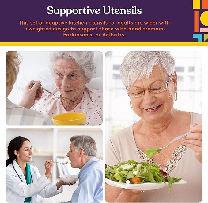 Special Supplies Premium Stainless Steel Weighted Silverware for Parkinson's Patients- Weighted Utensils for Tremors and Parkinson's Patients-Wide Non-Slip Grip, Easy to Clean - Flatware for Elderly