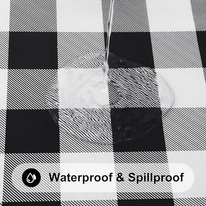 Smiry Rectangle Picnic Table Cloth, Elastic Waterproof Fitted Vinyl Tablecloths, Flannel Backed Buffalo Plaid Table Covers for Dining, Camping, Outdoor (Black and White, 36" x 60")