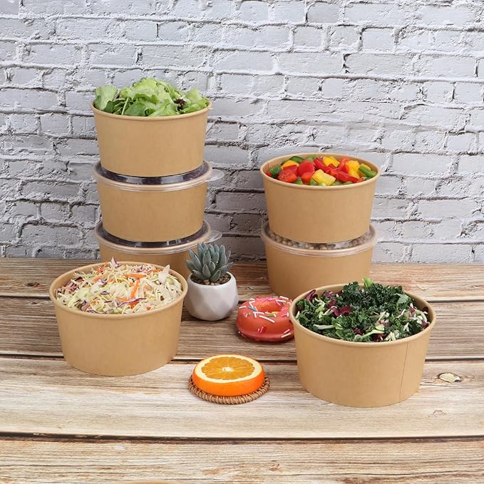 34 oz Disposable Kraft salad paper bowls with lids, Food containers Soup Bowls Party Supplies Treat Bowls 50 Pack