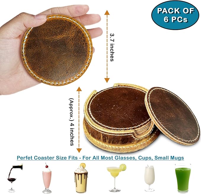 Rustic Town Leather Coasters for Drinks - Cup Coasters Coffee Table Kitchen Table Bar, Home & Office Gifts Handmade Drink Coasters