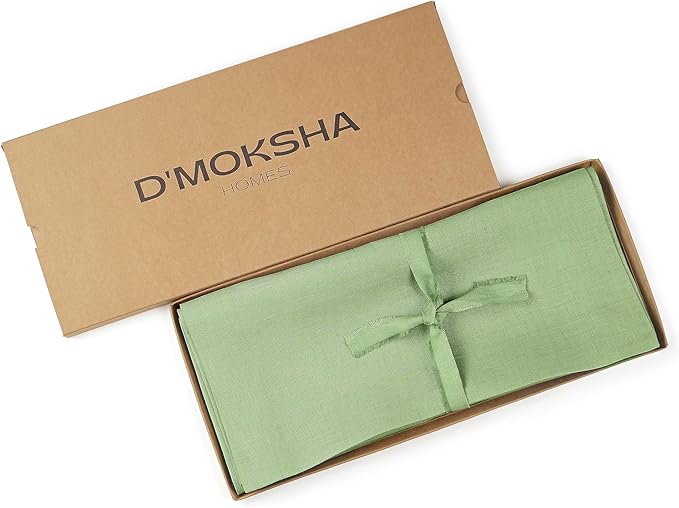 D'Moksha Homes Linen Sage Green Table Runner 72 Inches Long - 100% Pure Linen 14 x 72 Inch Table Runner for Dining, Spring, St Patricks Day, Easter - Machine Washable