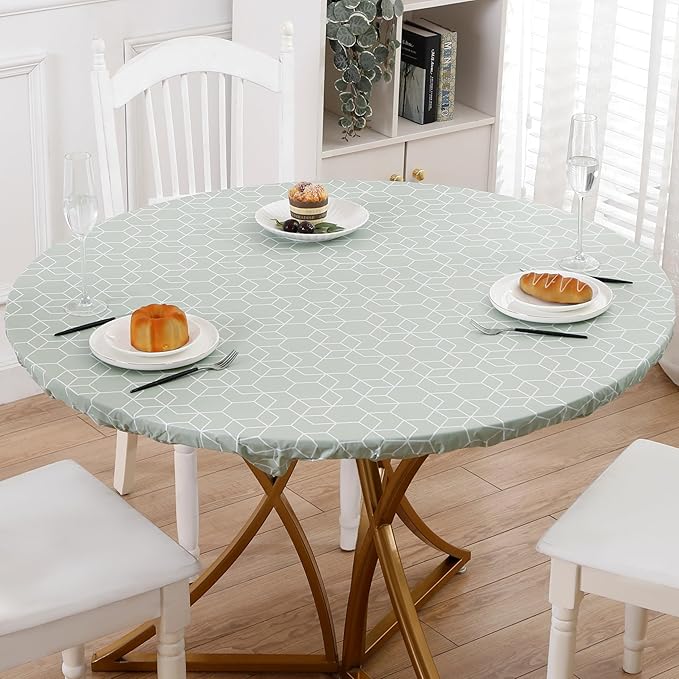 Walrus Round Vinyl Fitted Tablecloth with Flannel Backing Elastic Edge Design Table Cover Waterproof Oil-Proof PVC Table Cloth Stain-Resistant Best for 32"-36" Round