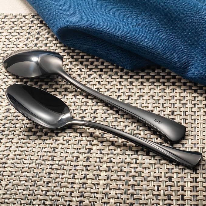 Alata Alice Black Mirror 45-Piece Silverware Set Stainless Steel Flatware Set,Service for 8,Mirror Polished Cutlery Set,Dishwasher Safe