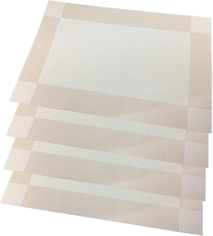 Gugrida Vinyl Beige Placemats Heat Resistant Dining Table Mats Non-Slip Washable Place Mats Set of 6 （Beige）