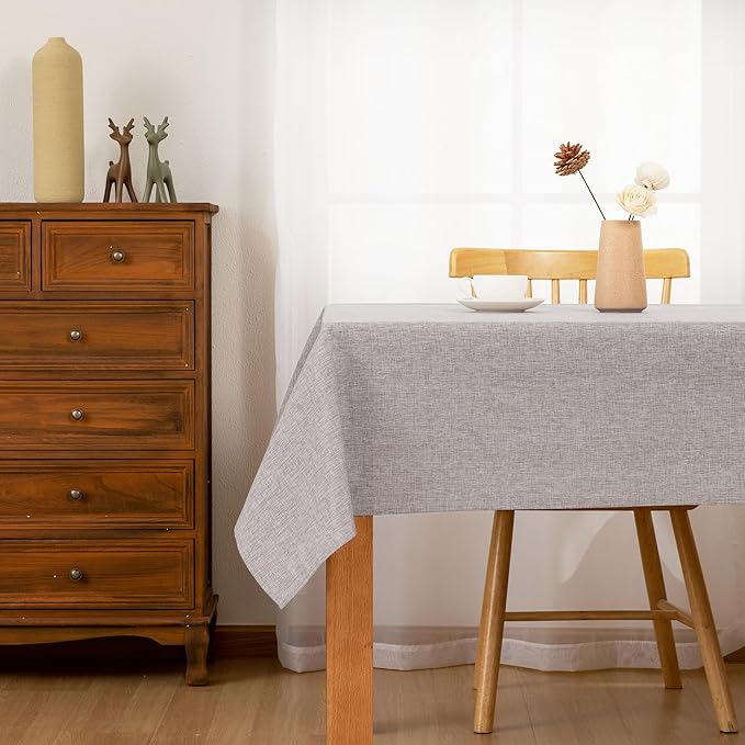 Hiasan 2 Pack Faux Linen Rectangle Tablecloth - Wrinkle and Stain Resistant Washable Table Cloth for Kitchen Dining Room Holiday Table Cover for Dinner, Stone, 70 x 120 Inch